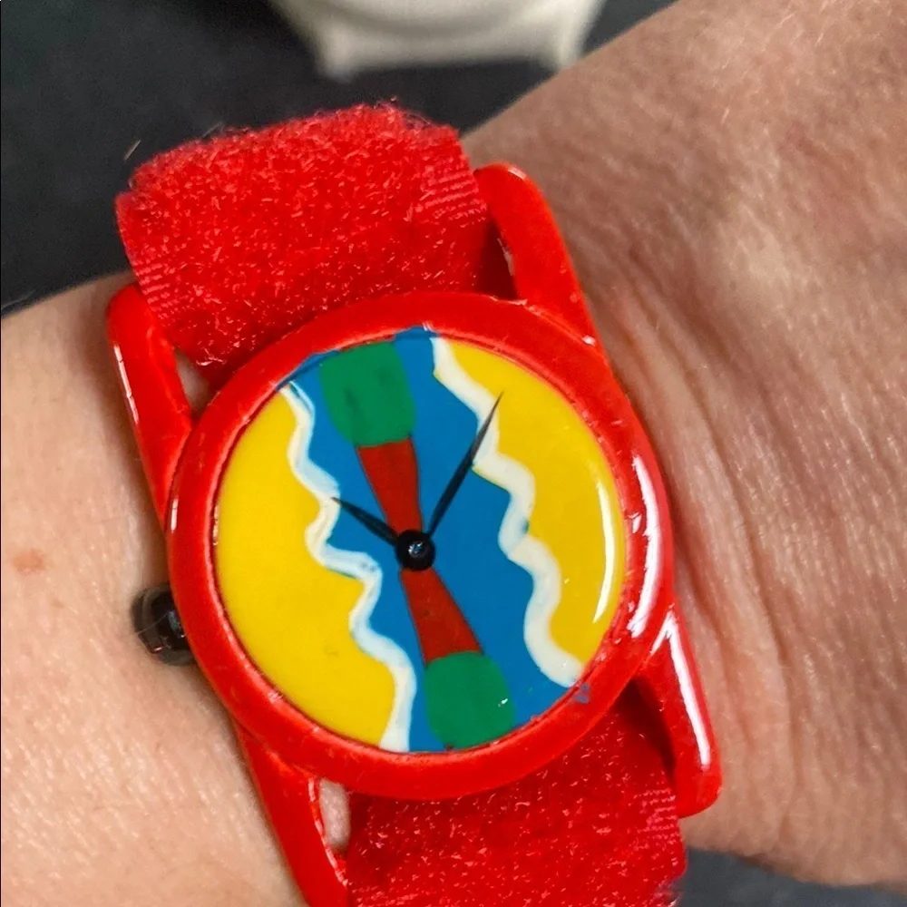 80s Colorful Red Faux Wristwatch Bracelet